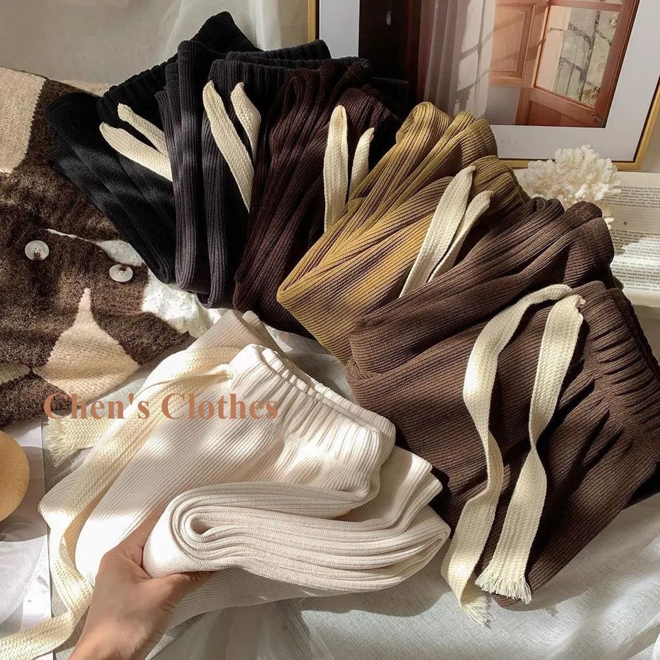 Quần nữ gân len tăm dáng suông dây quần lót bông cực ấm
