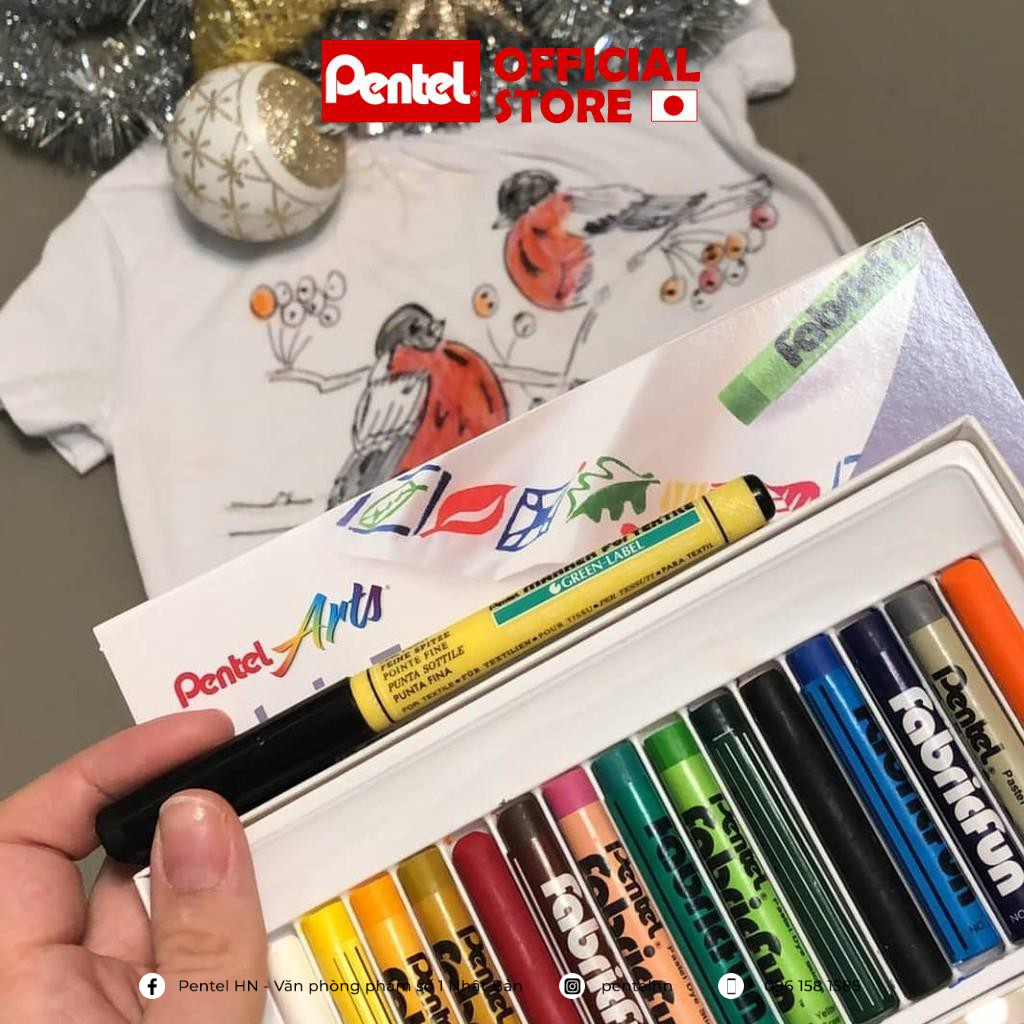 Bộ 15 Màu Sáp Vẽ Lên Vải Pentel PTS-15 | An Toàn Không Độc Hại | Pentel Arts Fabric Fun PTS15