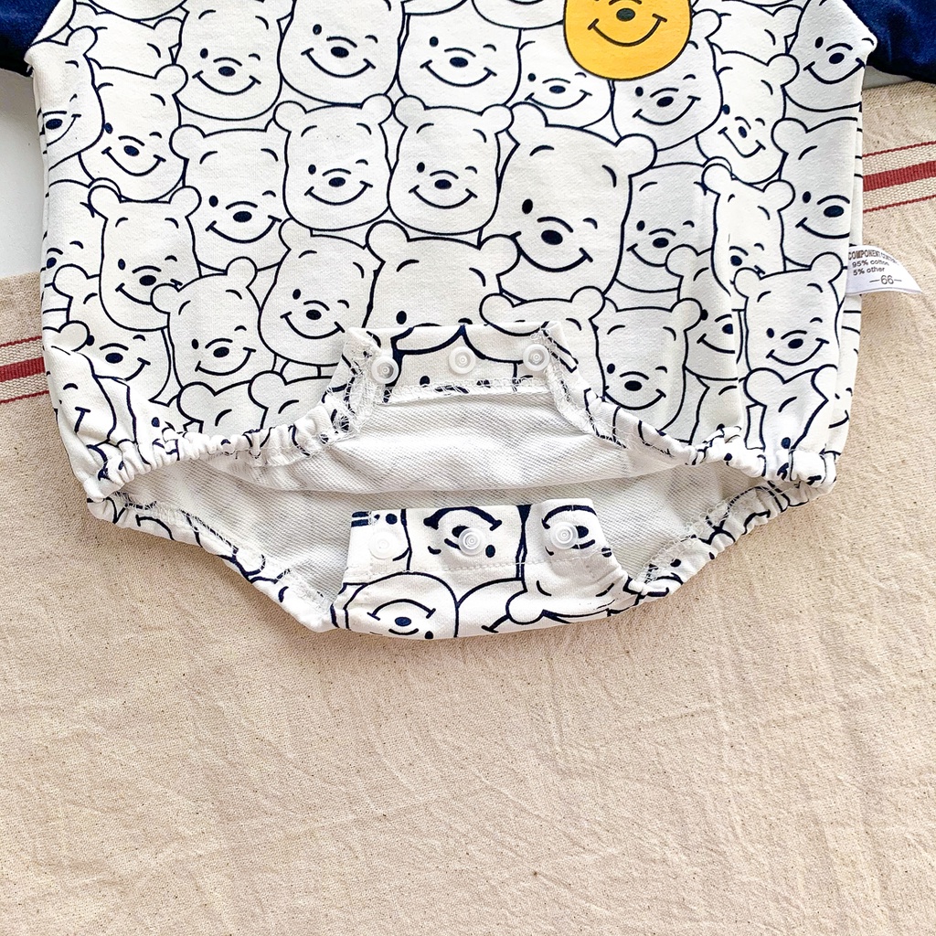 Bộ Áo Liền Quần Tay Dài Vải Cotton In Hình Gấu Dễ Thương Thời Trang Mùa Thu Cho Bé Sơ Sinh