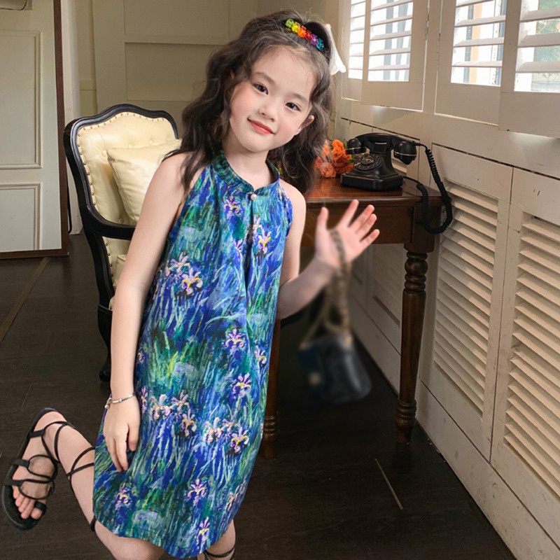 Đầm Hai Dây Hở Lưng Đính Ngọc Trai Thời Trang Mùa Hè Hàn Quốc Cho Bé Gái