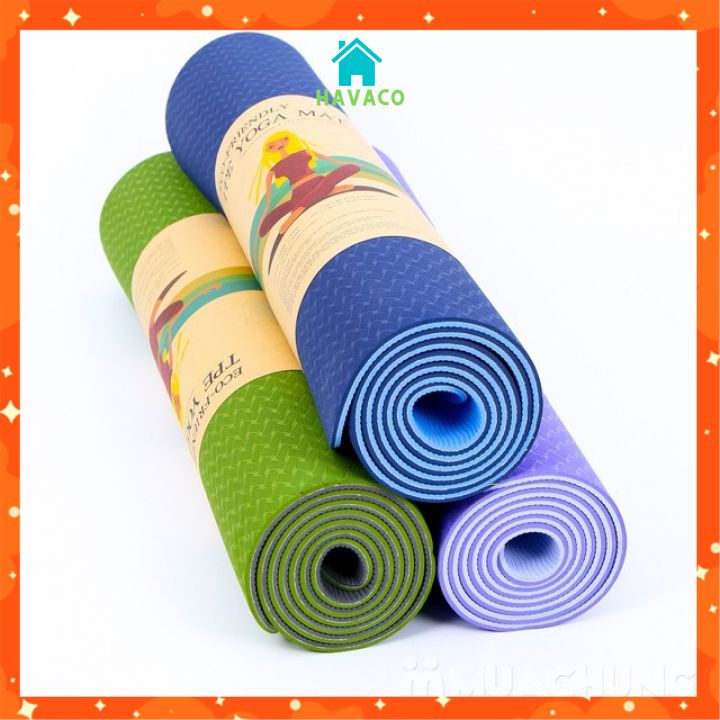 Thảm yoga chống trượt định tuyến cao cấp  mat gym thể dục tại nhà TPE cao su chống trơn trượt 2 lớp 6mm VD1