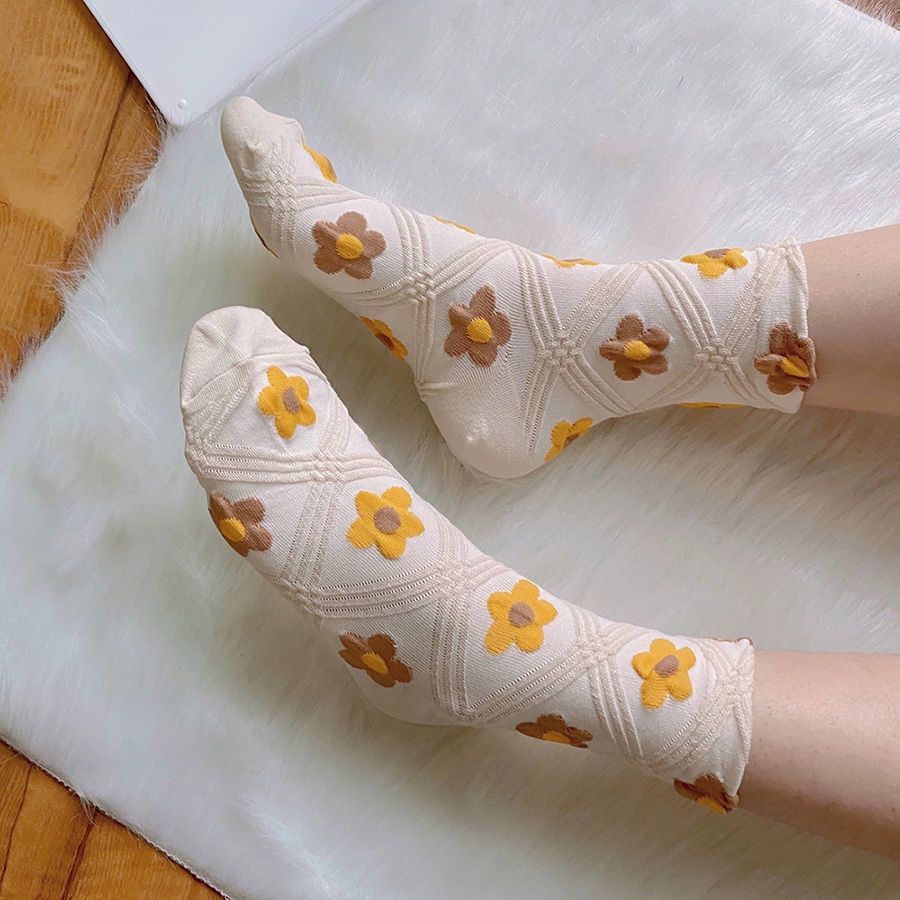 Vớ dài trung bình in hoa nhỏ dễ thương phong cách Nhật Bản cổ điển thanh lịch thời trang cho nữ
