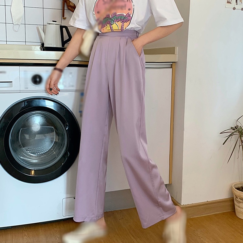 Quần ống rộng Lưng Cao Màu Sắc Đơn Giản Thời Trang Cho Nữ