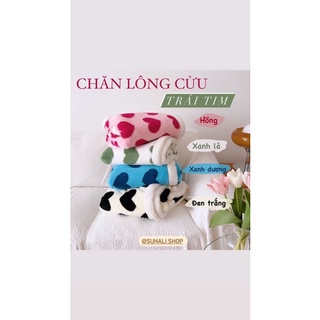 Chăn lông cừu trái tim Suhali Shop size 1m5 x 2m, mền dày 2 mặt lông chồn lông cừu cho bé và gia đình