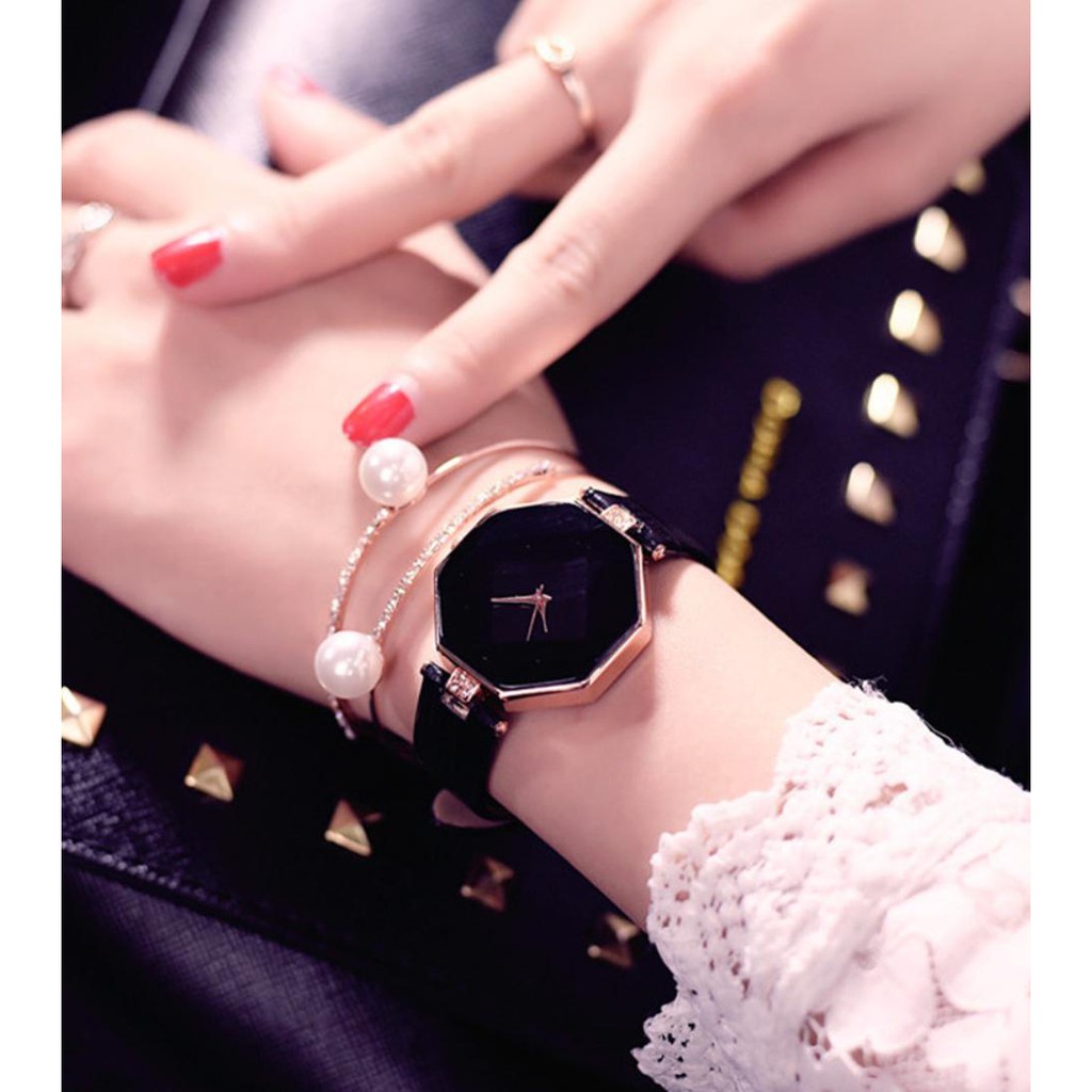 [Cực Đẹp] Đồng Hồ Nữ Dây Da Hnwatch 034 Lục Giác Hot Girl - Hazo