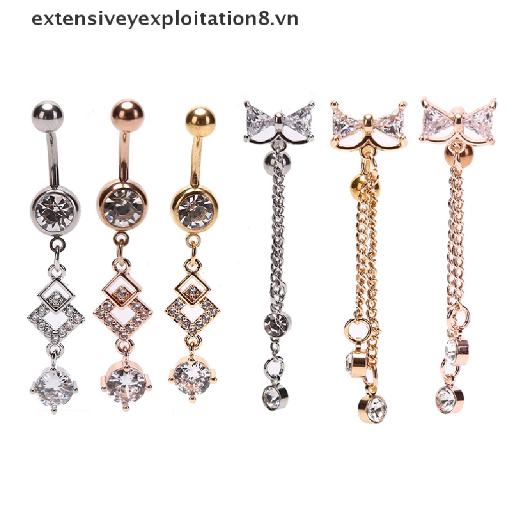 Khuyên Rốn Dạng Thanh Tạ Hình Hoa Đính Pha Lê