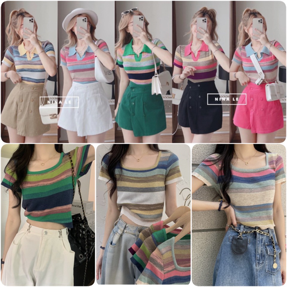 Áo Croptop Nữ, Áo Thun Dệt Kim Hàng Quảng Châu Hot Trend 2022