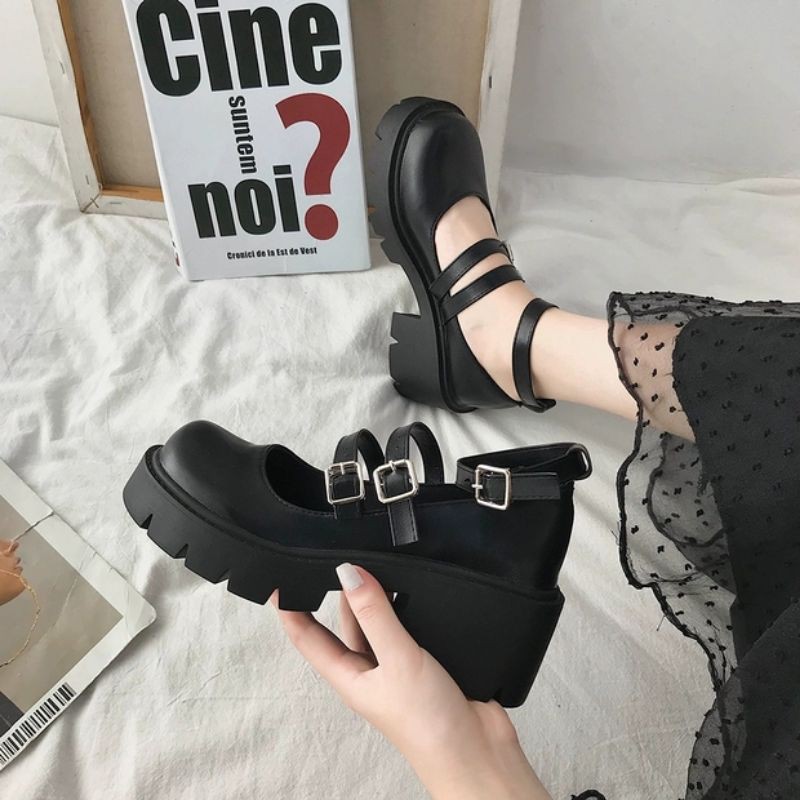 (SẴN DA LÌ) Giày đế bằng ulzzang oxford B26 3 quai đế cao 5cm | BigBuy360 - bigbuy360.vn