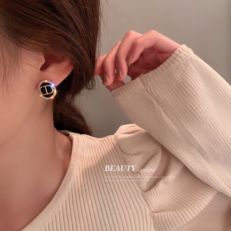 Bông tai mạ bạc 925 hình chữ cái phong cách thời trang Hàn Quốc