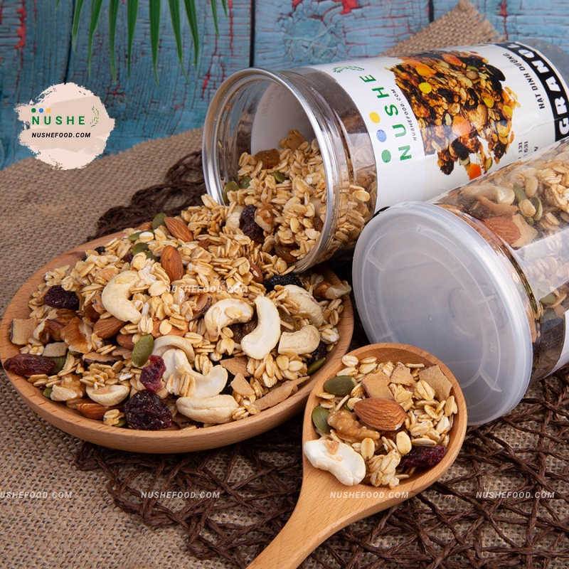 GRANOLA 50% YẾN MẠCH 500gr, NUSHEFOOD, Ngũ Cốc Giảm Cân, Ăn Kiêng Dinh Dưỡng, Giảm Cân Lành Mạnh, Ăn Sáng