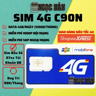 SIM MOBIFONE GÓI CƯỚC C90N - DATA 4G 120GB + 1000P NỘI MẠNG + 50P LIÊN thumbnail