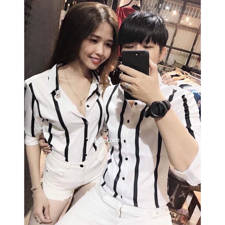 (TRÙM SỈ) Áo sơ mi cặp trắng sọc cách xa nhiều tcs