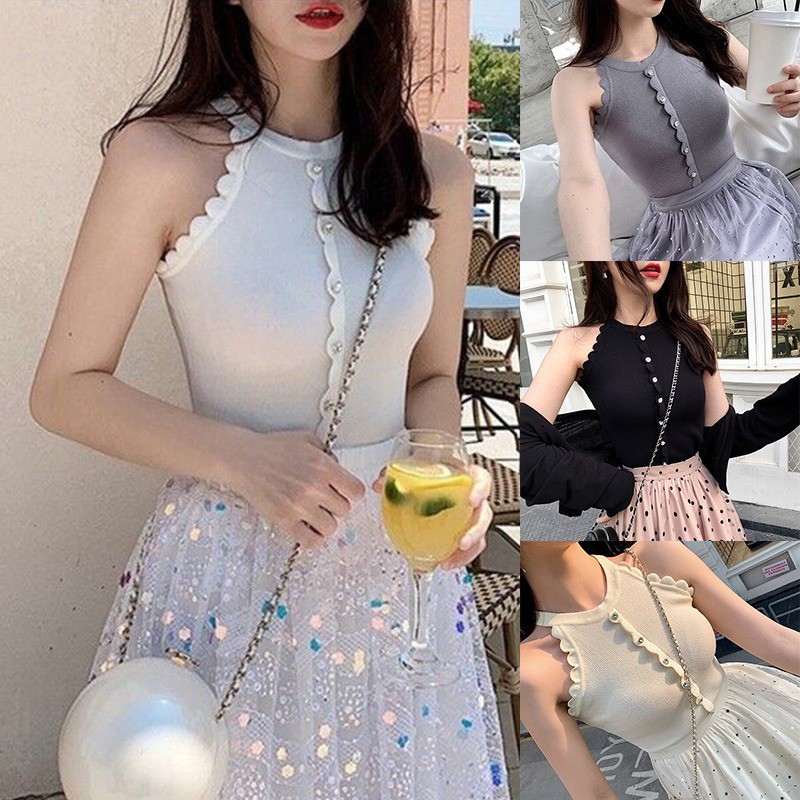 [Mã FAMAYWA giảm 10K đơn 50K] Áo Tank Top phối nút thiết kế nữ tính thanh lịch