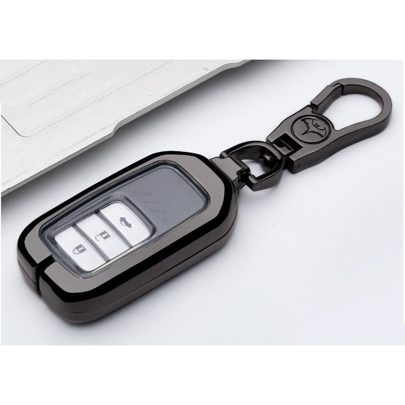 Ốp Chìa Khóa Xe Honda City, CRV, Civic Mẫu Inox Lót Silicon Cao cấp - màu đen, trắng - kèm móc treo chìa