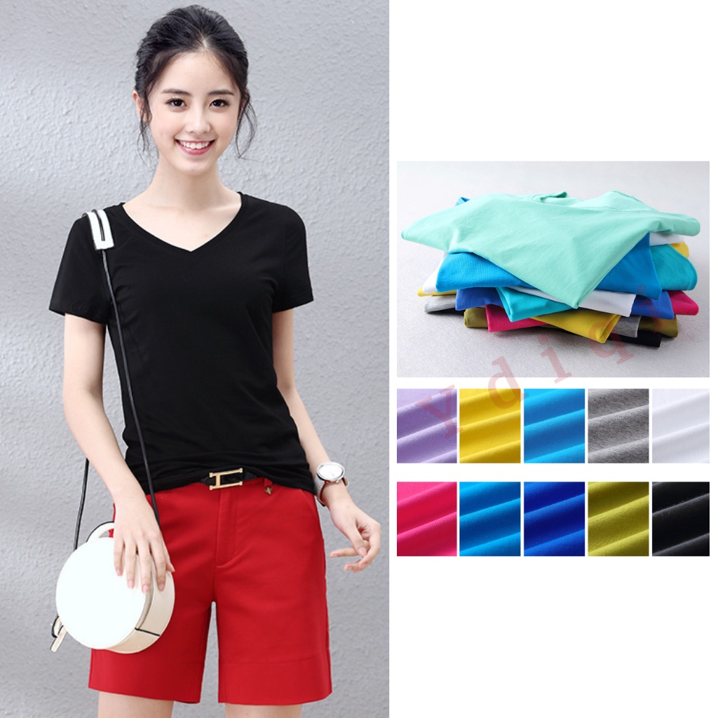 Áo phông nữ basic nhiều màu chất mát thấm mồ hôi tốt - áo thun trơn nữ cổ tim chất cotton loại 1 co giãn 4 chiều