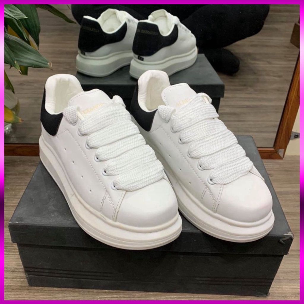 Giày thể thao nam nữ cao cấp full bill box - MCQ đẹp độn đế 3cm cổ thấp màu trắng gót đen Hot Trend D13