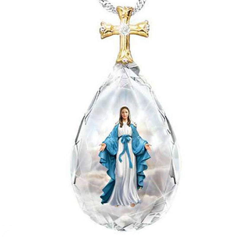 Vòng cổ mặt hình Đức mẹ đồng trinh Mary đá pha lê thời trang cho nữ/ cặp đôi