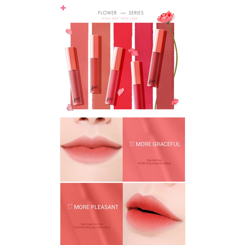 Son kem Bbia Last Velvet Lip Tint Màu #16 More Graceful hồng cam đào