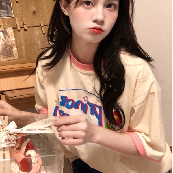 Áo thun SUXI tay ngắn cổ tròn in chữ đơn giản thời trang mùa hè cho nữ