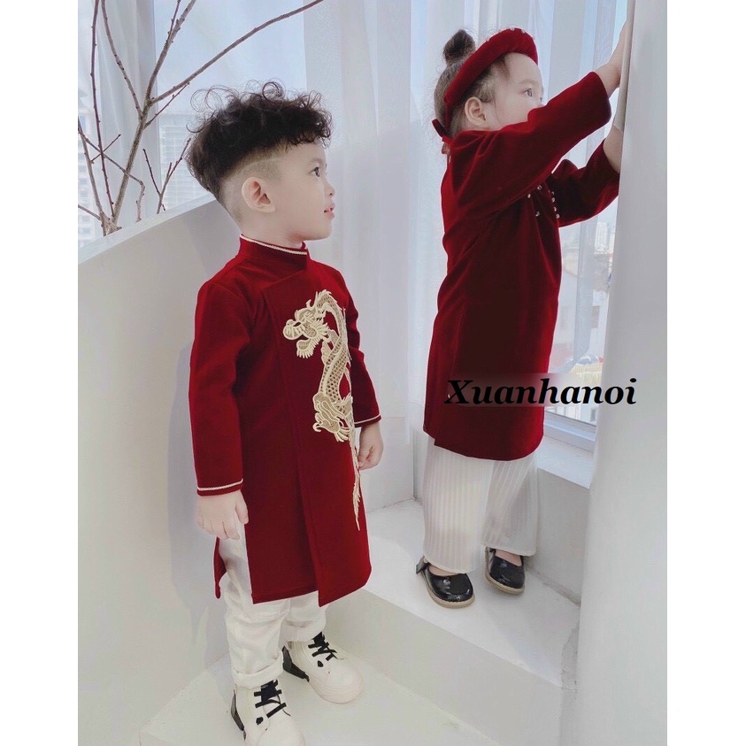 Áo dài cách tân hình thêu Rồng Phượng