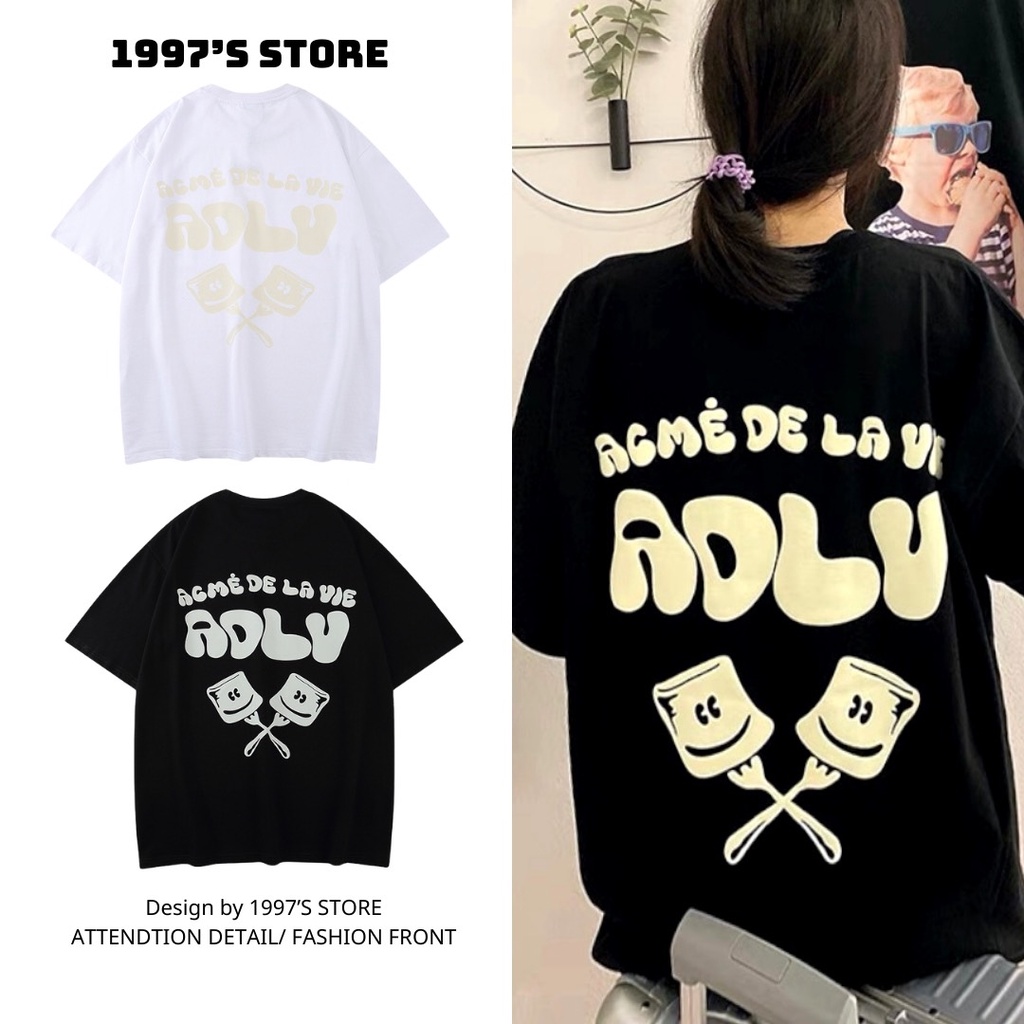 Áo thun tay lỡ form rộng nam nữ tay ngắn ADLV in hình masmalow hàng xuất xịn cao cấp
