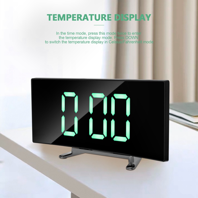 Đồng Hồ Báo Thức Kỹ Thuật Số Màn Hình LED Cong 7 Inch 12 / 24 Giờ Kỹ Thuật Số Màu Xanh Lá Có Cổng USB