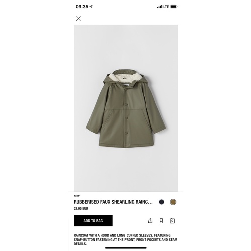 Áo khoác Raincoat Zara lót lông cừu bé trai