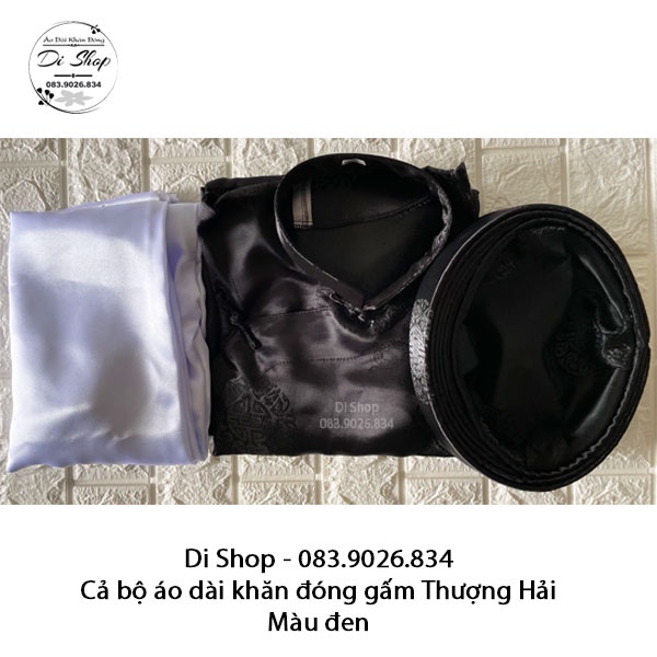 Cả bộ Áo dài khăn đóng vải gấm Thượng Hải  gồm  - MÀU ĐEN