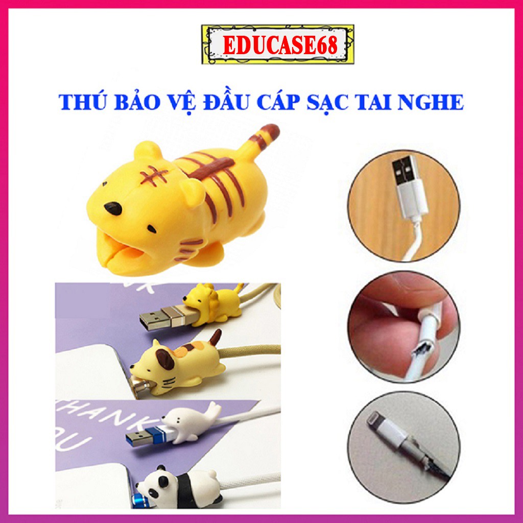 Thú bảo vệ đầu cáp sạc tai nghe, nút cao su chống gẫy Educase68