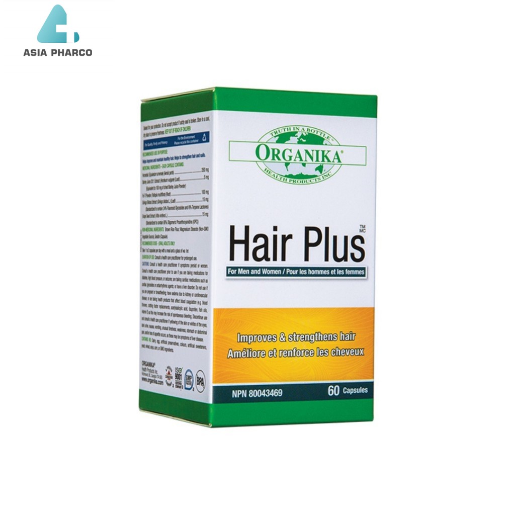 Organika Hair Plus 60 viên kích thích mọc tóc, giúp tóc chắc khỏe, chống gãy rụng, khô xơ, chẻ ngọn, hỗ trợ làm đen tóc