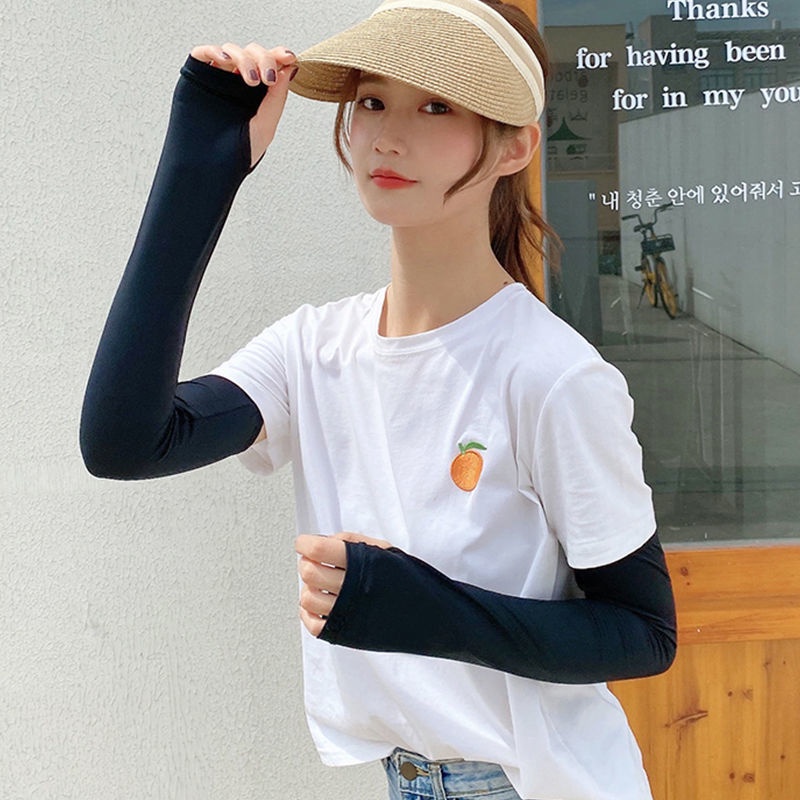 Găng Tay Chống Nắng Bằng Lụa Lạnh Thoáng Khí Bảo Vệ Cánh Tay Mùa Hè Cho Nữ