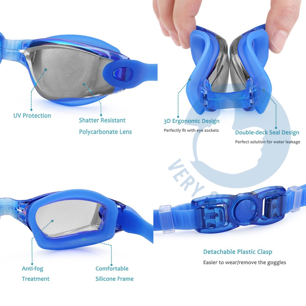 Kính bơi người lớn tráng gương chống nước chống mờ chống tia UV tích hợp bộ bịt tai kẹp mũi an toàn (Tặng hộp đựng kính)