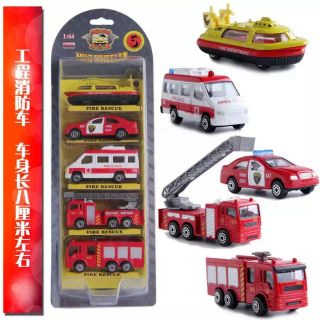 Set 5 xe sắt đặc cứu hỏa mini wheeler