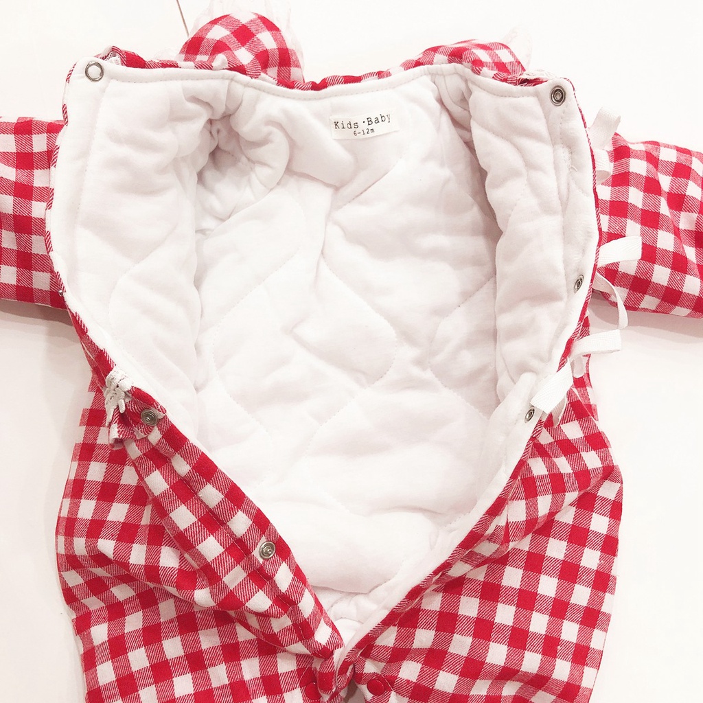 Sanlutoz cotton Tết Bộ đồ liền thân dài tay họa tiết ca rô phong cách công chúa giữ ấm mùa đông cho bé gái