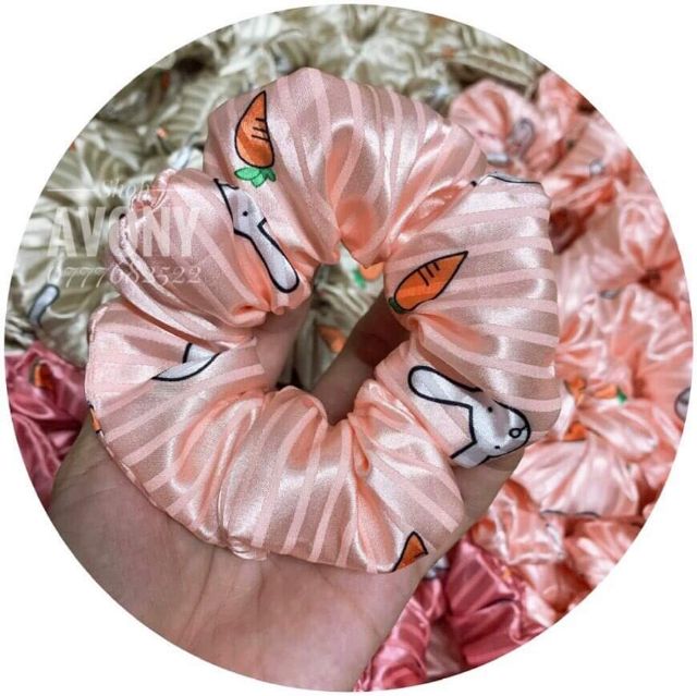 Cột tóc vải carrot và thỏ Scrunchies màu