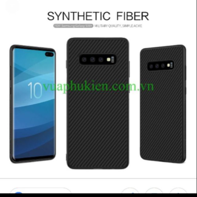 Ốp lưng Galaxy S10 Plus chính hãng Nillkin Synthetic Fiber vân cacbon