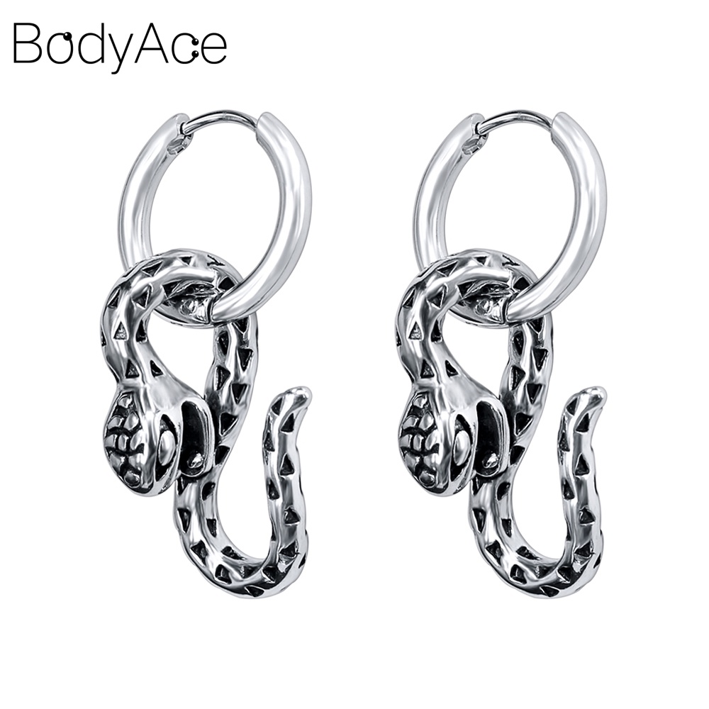Bông tai tròn nhỏ bằng thép không gỉ hình đầu lâu cổ điển