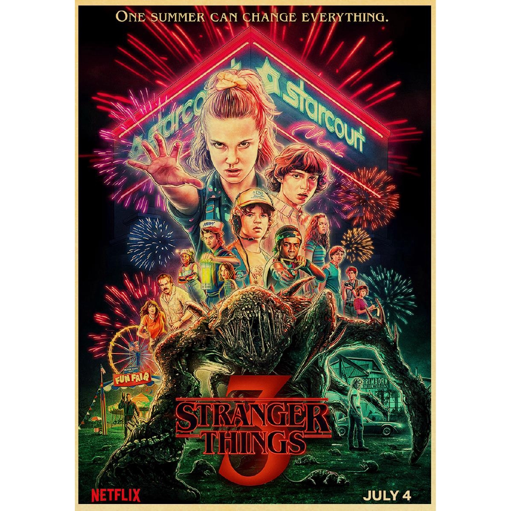 Tranh treo tường hình phim Stranger Things Season 3 bằng giấy Kraft kích thước 42*30cm 2019