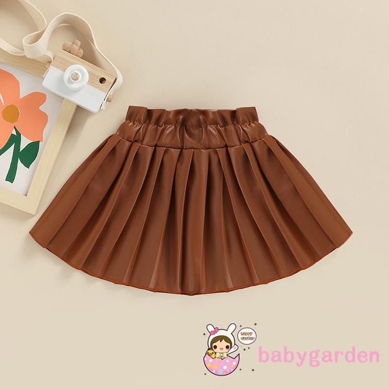 Chân váy xếp ly lưng thun giả da màu trơn cho bé gái 1-6 tuổi