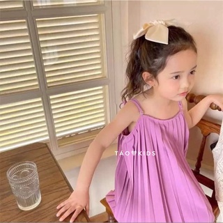 VÁY ĐẦM MAXI HAI DÂY VẢI DẬP LY MÀU TÍM SIÊU XINH CHO BÉ GÁI ( E11)