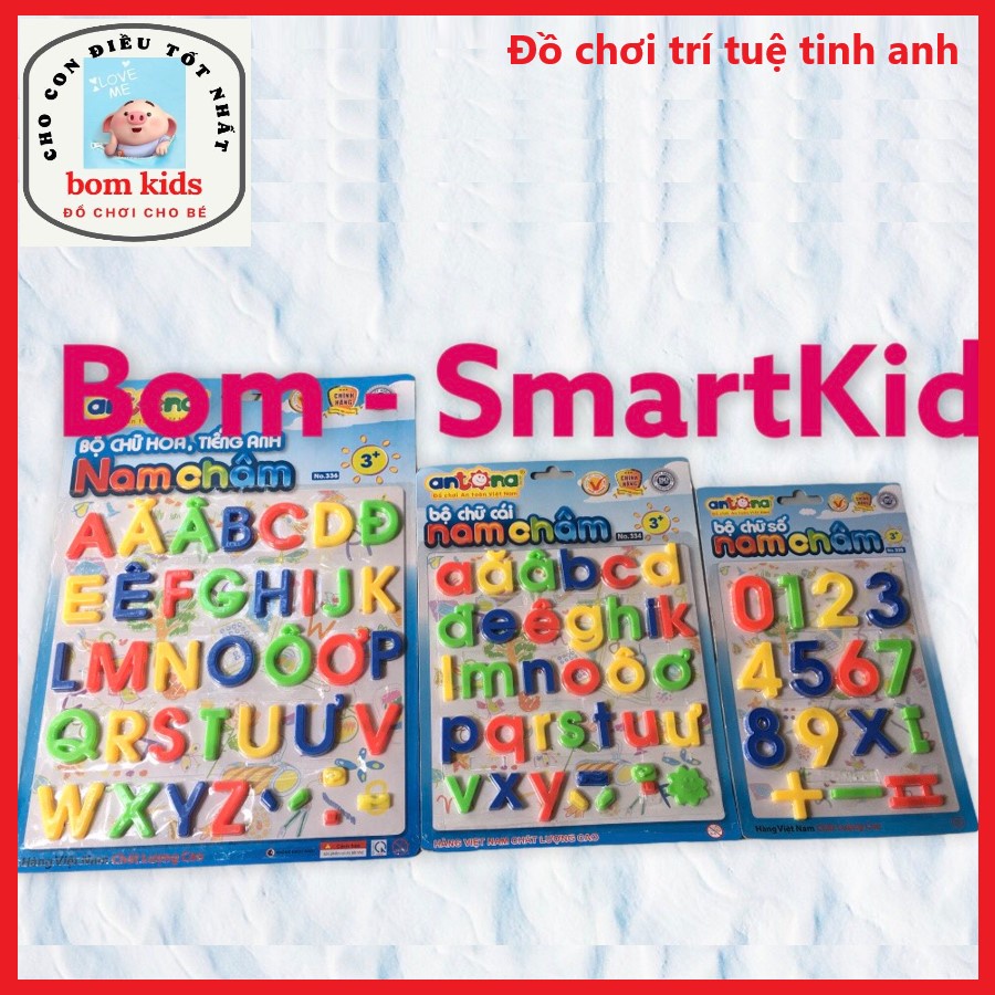 Bộ 3 Vỉ Học Số, Chữ Cái Thường, Chữ In Hoa Gắn Nam Châm Hàng Việt Nam - Anto chính hãng