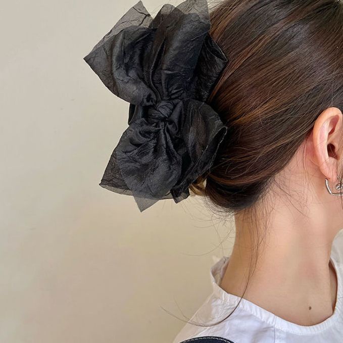 Kẹp Tóc Hình Nơ Lớn Màu Đen Phong Cách Hàn Quốc Thanh Lịch Dành Cho Nữ