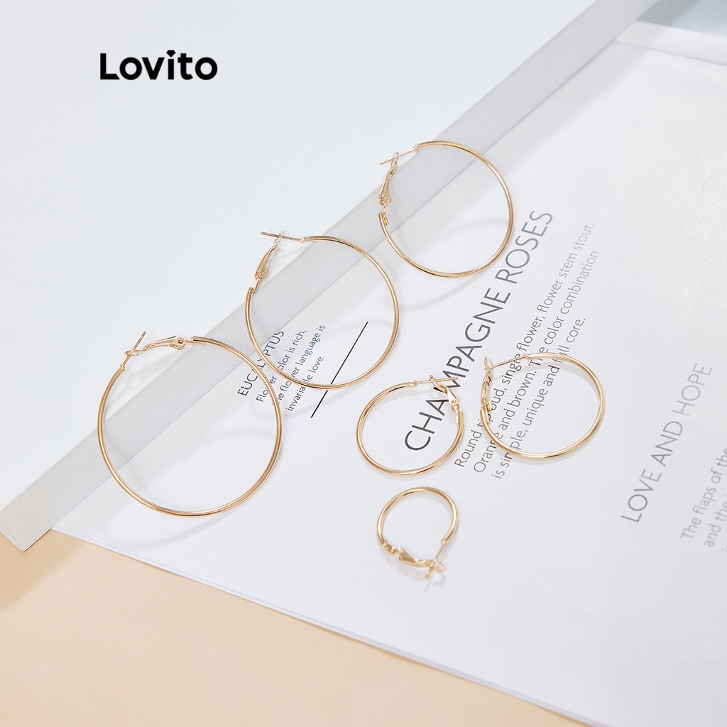 Lovito Nhẫn và khuyên tai Lovito kết hợp phong cách thường ngày L004008 (Màu vàng kim)