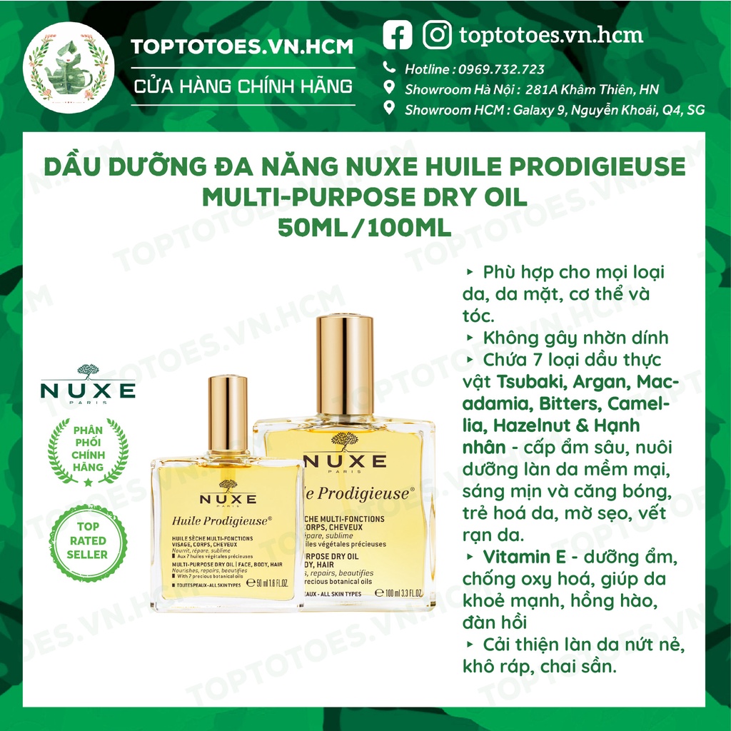 Dầu dưỡng đa năng Nuxe Huile Prodigieuse Multi-Purpose Dry Oil cho da mặt, body, tóc 50ml &amp; 100ml [NHẬP KHẨU CHÍNH HÃNG]