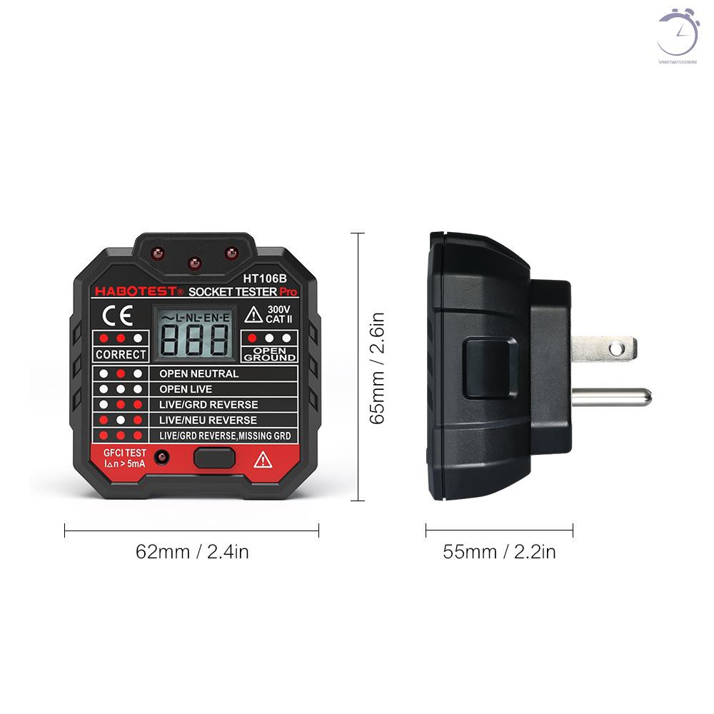 HABOTEST Máy kiểm tra ổ cắm điện GFCI nâng cao tự động Kiểm tra dây đất trung tính trực tiếp Mạch dò phân cực Máy dò tìm phích cắm trên tường Máy tìm rò rỉ điện Kiểm tra rò rỉ điện với màn hình LCD có đèn nền điện áp♠