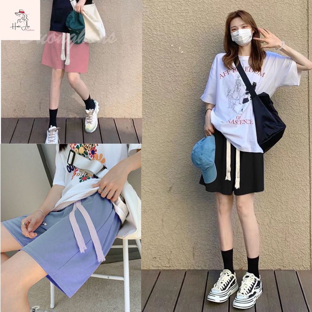 [HÀNG TẶNG BUỘC TÓC XINH XẮN ]Quần Short Thể Thao Lưng Cao Ống Rộng Dây Rút Phong Cách Hàn Quốc Dài 45cm 056