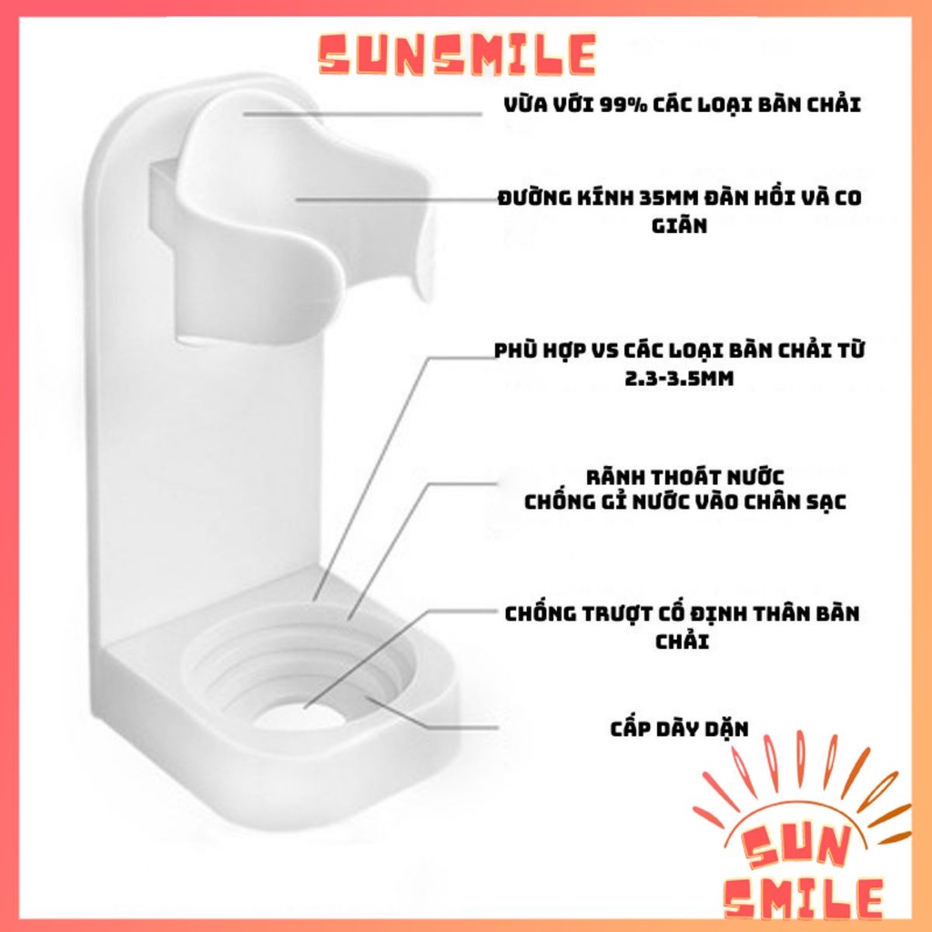 Giá đỡ bàn chải điện bằng nhựa - SUN SMILE - giá đựng bàn chải đơn dán tường tiện lợi, dễ dàng vệ sinh