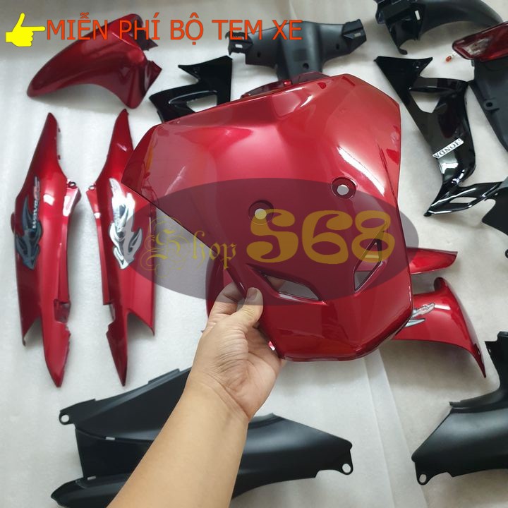 Bộ dàn áo màu Đỏ đun Đen  xe Wave RS -Anpha - S100 phanh cơ, khóa tròn đời 2006 - 2016 - Bộ ốc vít lắp dàn áo xe Wave
