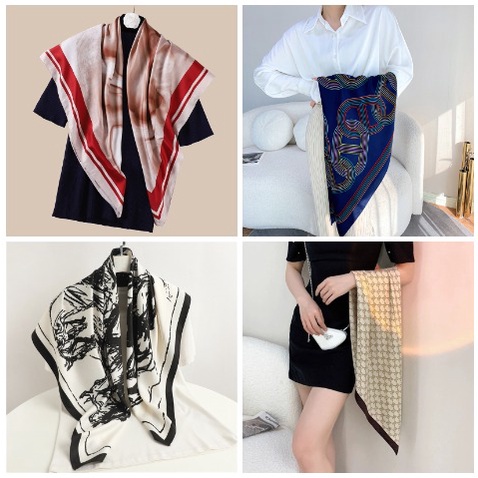 Khăn Choàng Cổ Giả Lụa E#)-Khăn Choàng Vuông 90CM Bawal LUCY Link WJ1007-E