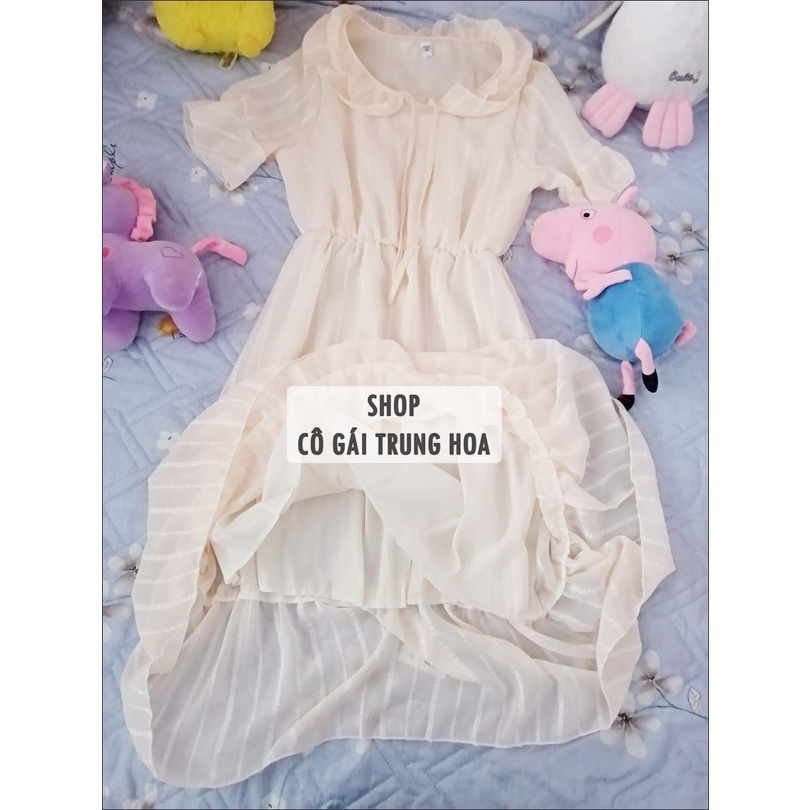 Váy/Đầm voan xòe hai lớp tiểu thư chun eo dáng dài qua gối